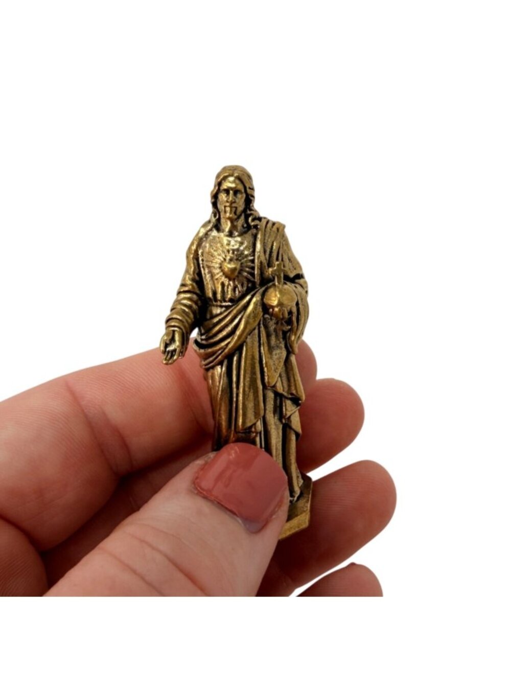 Brass Sacred Heart Jesus Figurine Catholic Desk Decor Mini Religious Statue